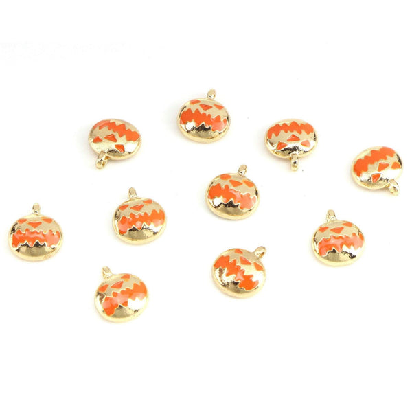 10 Pcs Pumpkin Enamel Charm Gold Plated Halloween Charm