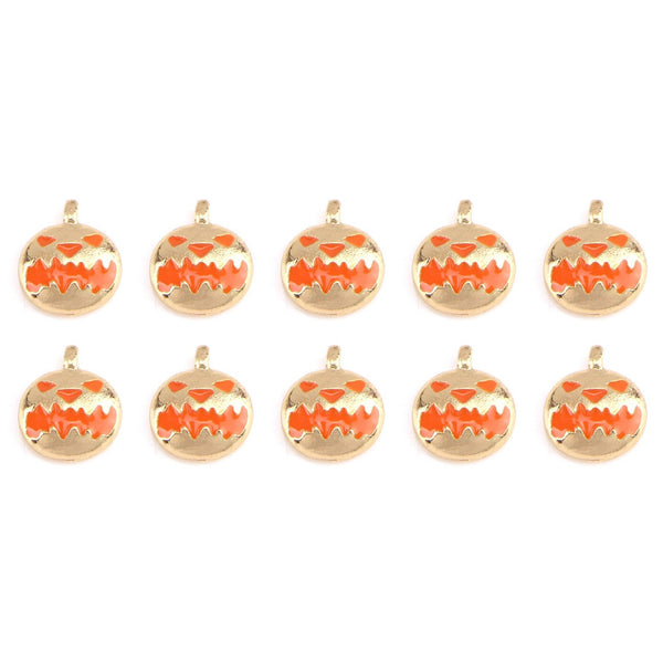 10 Pcs Pumpkin Enamel Charm Gold Plated Halloween Charm