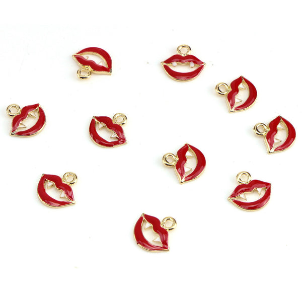 10 Piece Vampire Charms Halloween Red Lip Enamel Pendant