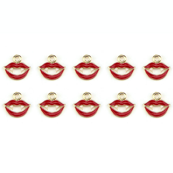 10 Piece Vampire Charms Halloween Red Lip Enamel Pendant