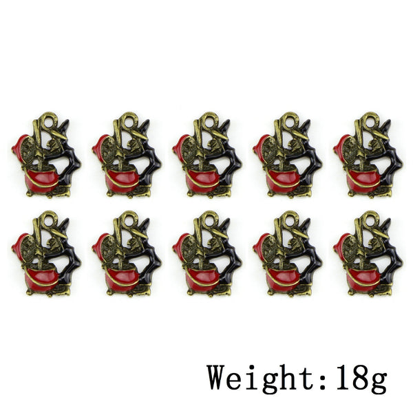 10 Piece Witch Charms Antique  Halloween Witch Enamel Pendant Zinc Alloy