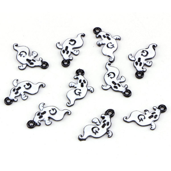 10 Piece Ghost Charms Antique  Halloween Ghost Enamel Pendant Zinc Alloy Black