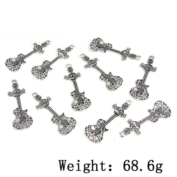 4 Piece Guitar with Web Pattern Charms Antique  Halloween Pendant Tibetan silver