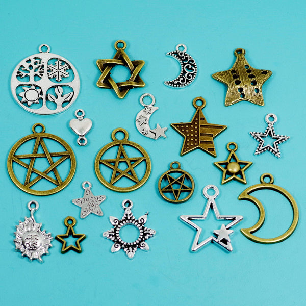 70 Pcs Bulk Wholesale Star and Moon Charms