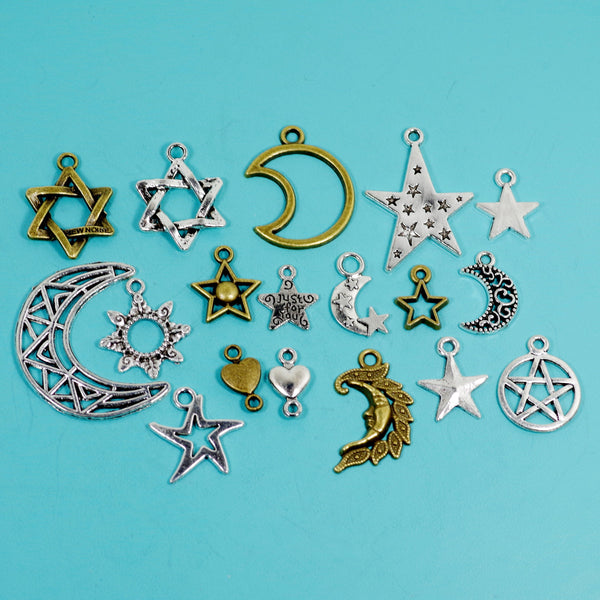 70 Pcs Bulk Wholesale Star and Moon Charms