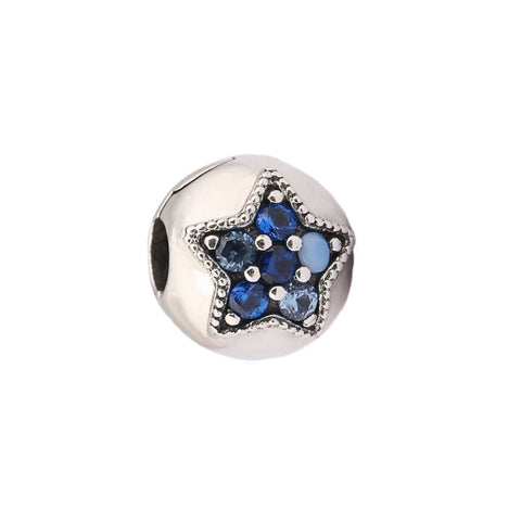 Blue Star Pandora Clip 925 Sterling  Silver Stopper Bead Fits Pandora Bracelet