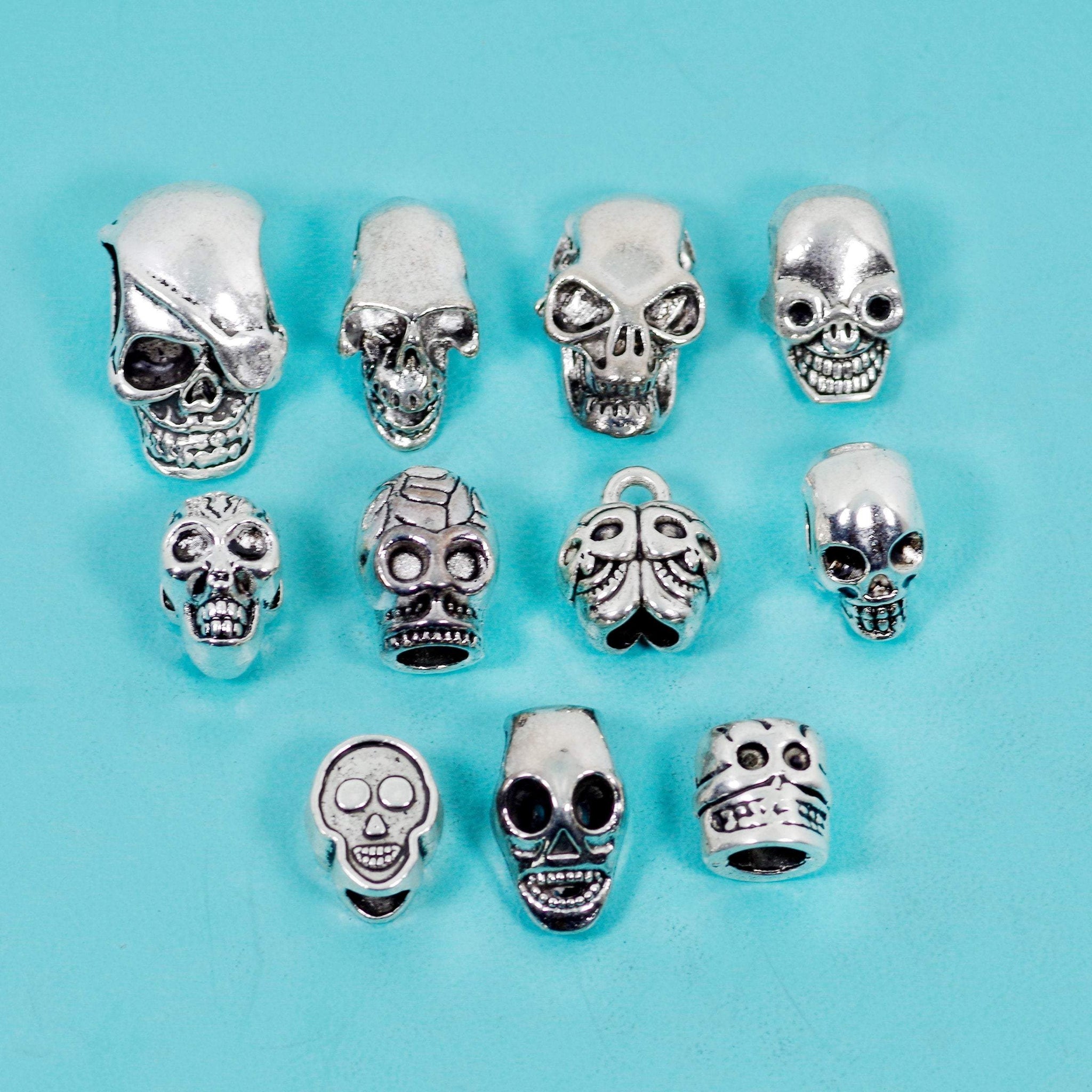 11 Pcs Skull Charm Antique Silver-tone Bead