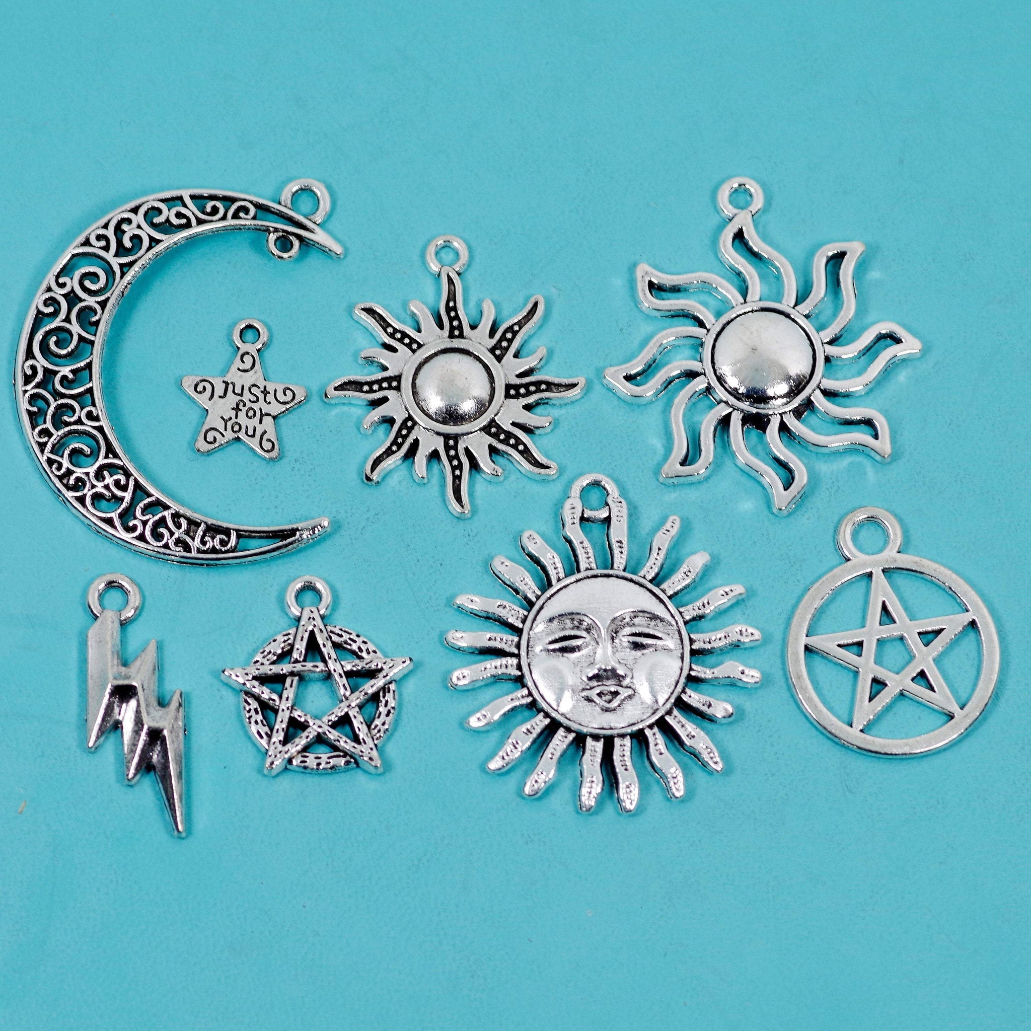 23 Pcs Moon Star Charm Antique Silver-tone Pendant