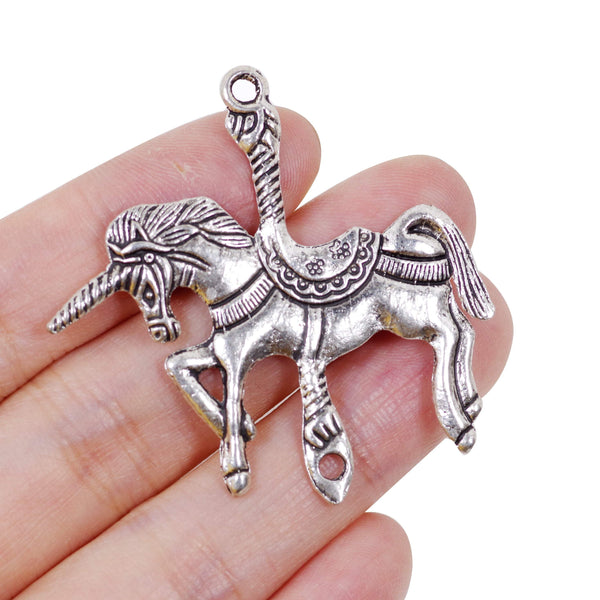 4 Unicorn Charms Antique Silver Tone Pendant