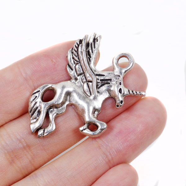 6 Unicorn Charms Antique Silver Tone Pendant