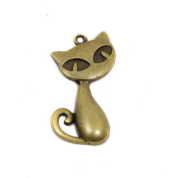 6 Pcs Cat Charm Antique Bronze Jewelry Pendant