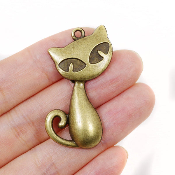 6 Pcs Cat Charm Antique Bronze Jewelry Pendant