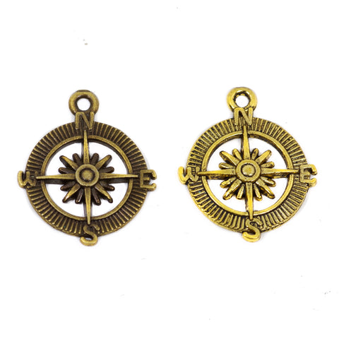 8 Pcs Circle Compass Charm Antique Bronze Jewelry Pendant