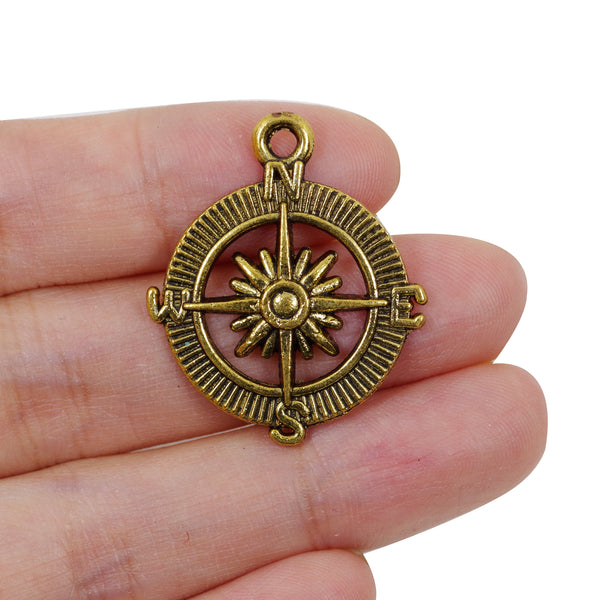 8 Pcs Circle Compass Charm Antique Bronze Jewelry Pendant