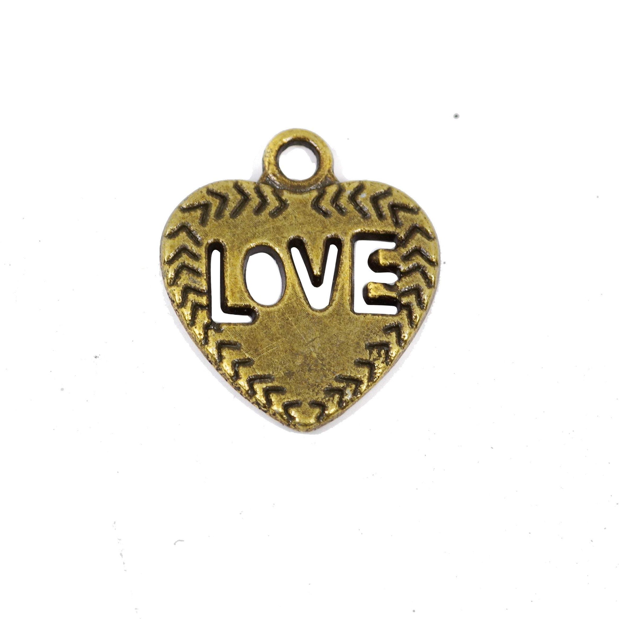 10 Pcs Love Charm Antique Bronze Jewelry Pendant