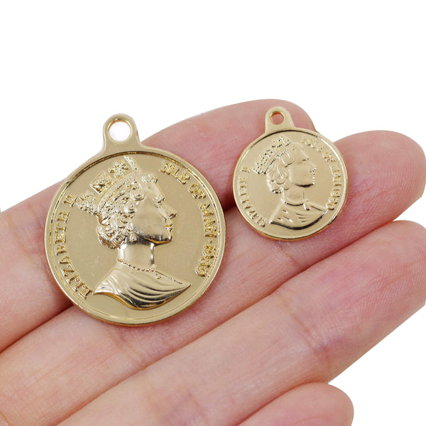 2 Pcs Gold Plated Coin Charm - Double Side