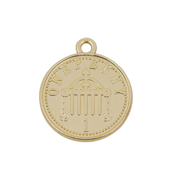 2 Pcs Matt Gold Plated Coin Charm - Double Side