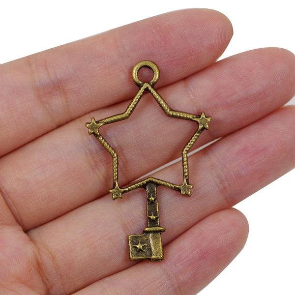 10 Pcs Star Key Charm Antique Bronze Jewelry Pendant