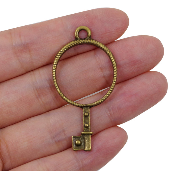 10 Pcs Circle Key Charm Antique Bronze Jewelry Pendant