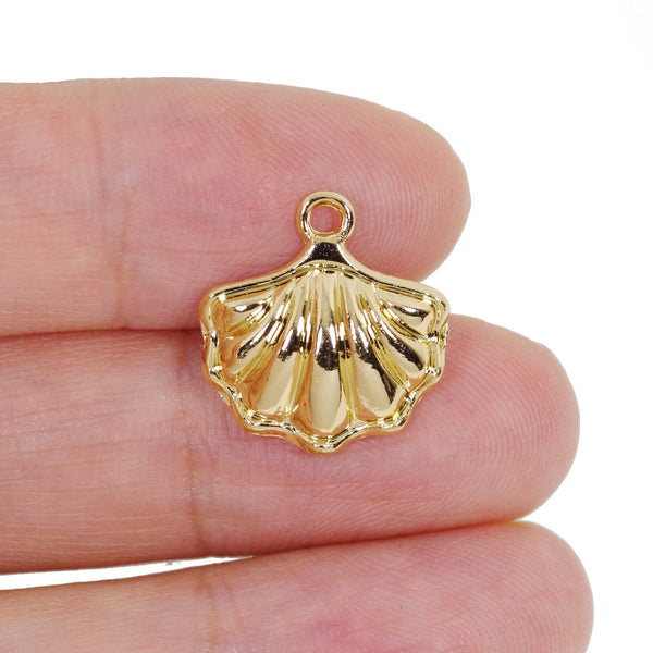 4 Pcs Gold Plated Shell with Pearl Charm for Jewelry Making