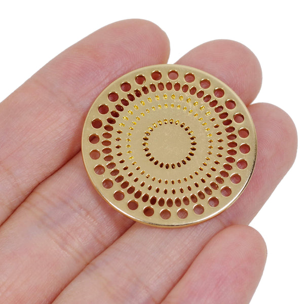 2 Pcs Gold Plated Circle Charm for Jewelry Making