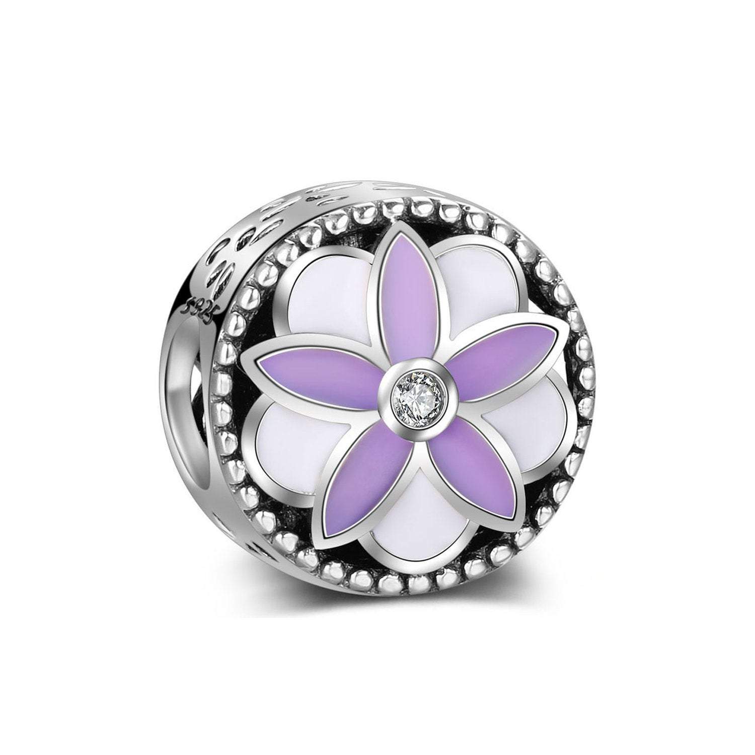 Authentic Pandora Purple and White Flower Charm Spacer Bead