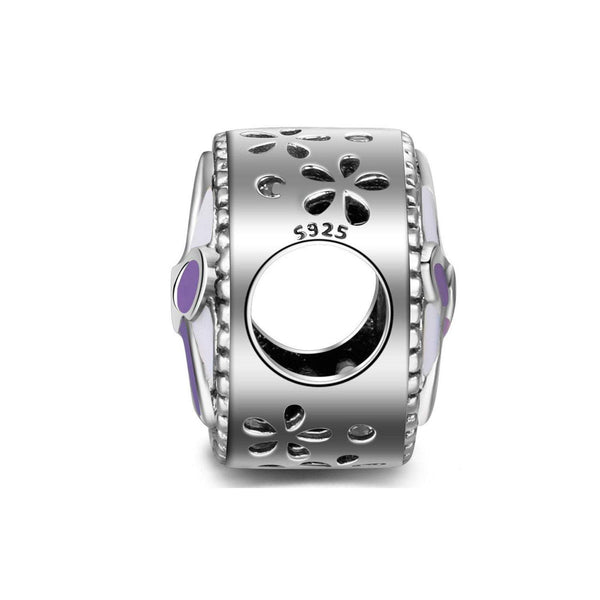 Authentic Pandora Purple and White Flower Charm Spacer Bead