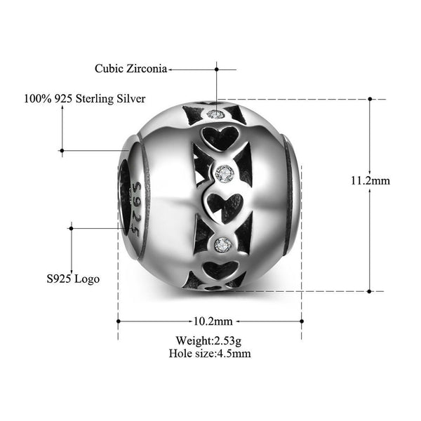 Heart Charm 925 Sterling Sliver Pandora Spacer Bead Fits Pandora Bracelet