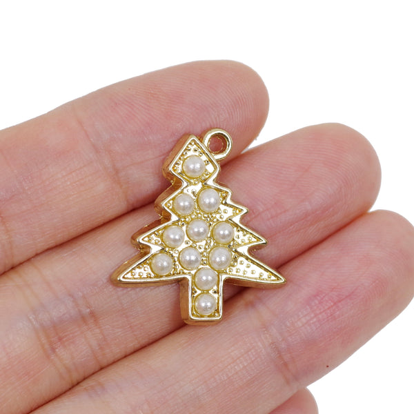 2 Pcs Gold Plated Christmas Tree Charm for Jewelry Making