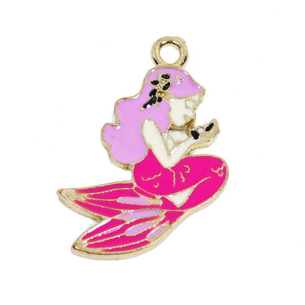 2 Pcs Pink Mermaid Enamel Connector Jewelry Bracelet Pendant