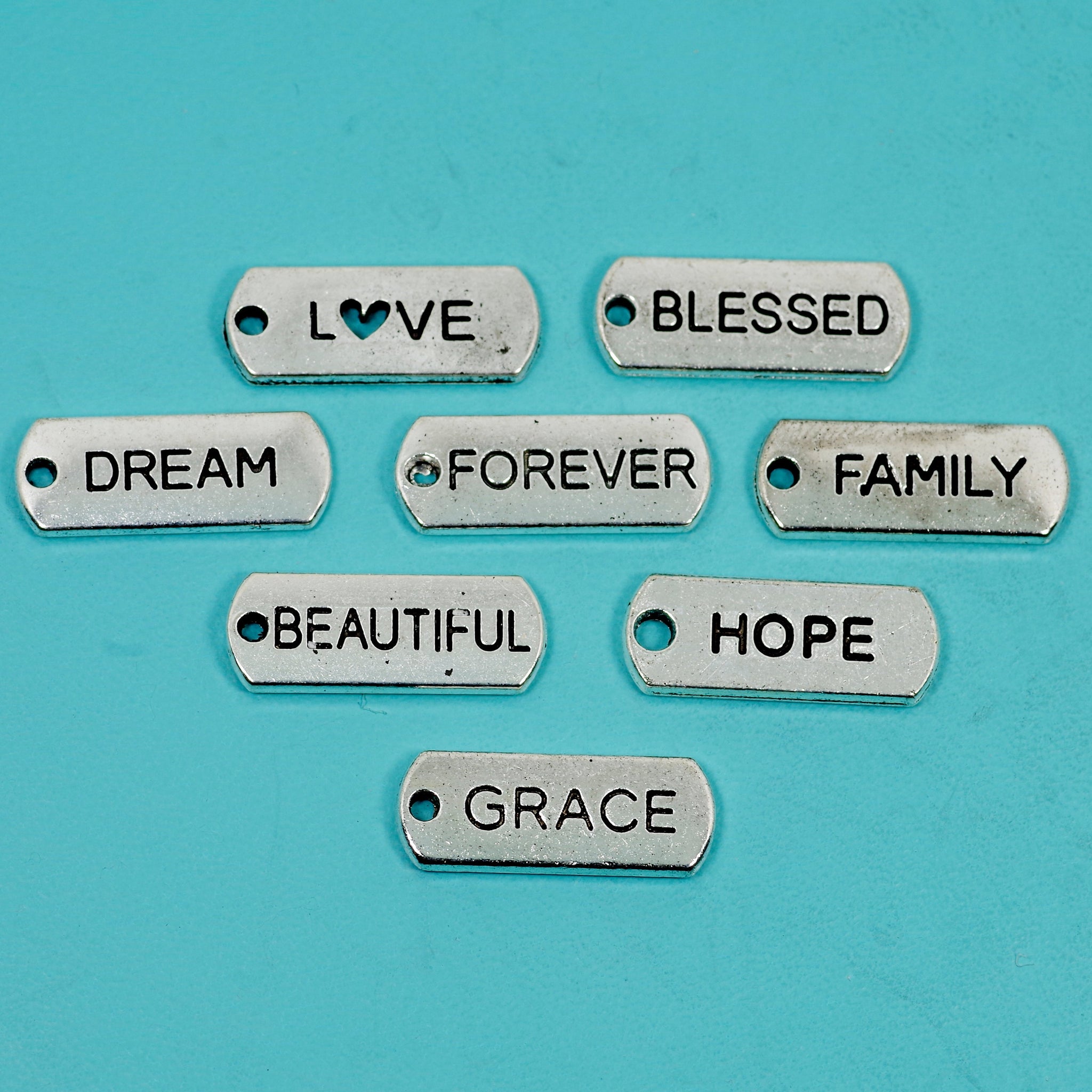 8 Pcs Bulk Wholesale Word Charm Silver Tone