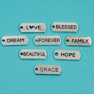 8 Pcs Bulk Wholesale Word Charm Silver Tone