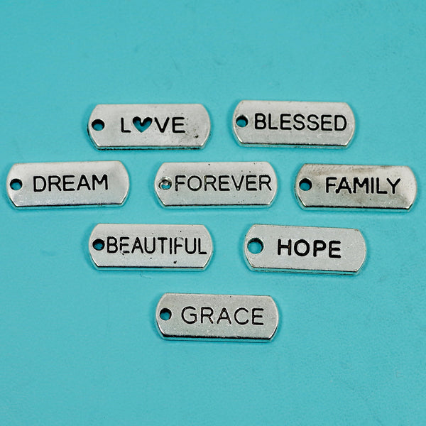 8 Pcs Bulk Wholesale Word Charm Silver Tone