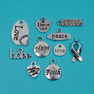 11 Pcs Bulk Wholesale Love Theme Charm Silver Tone