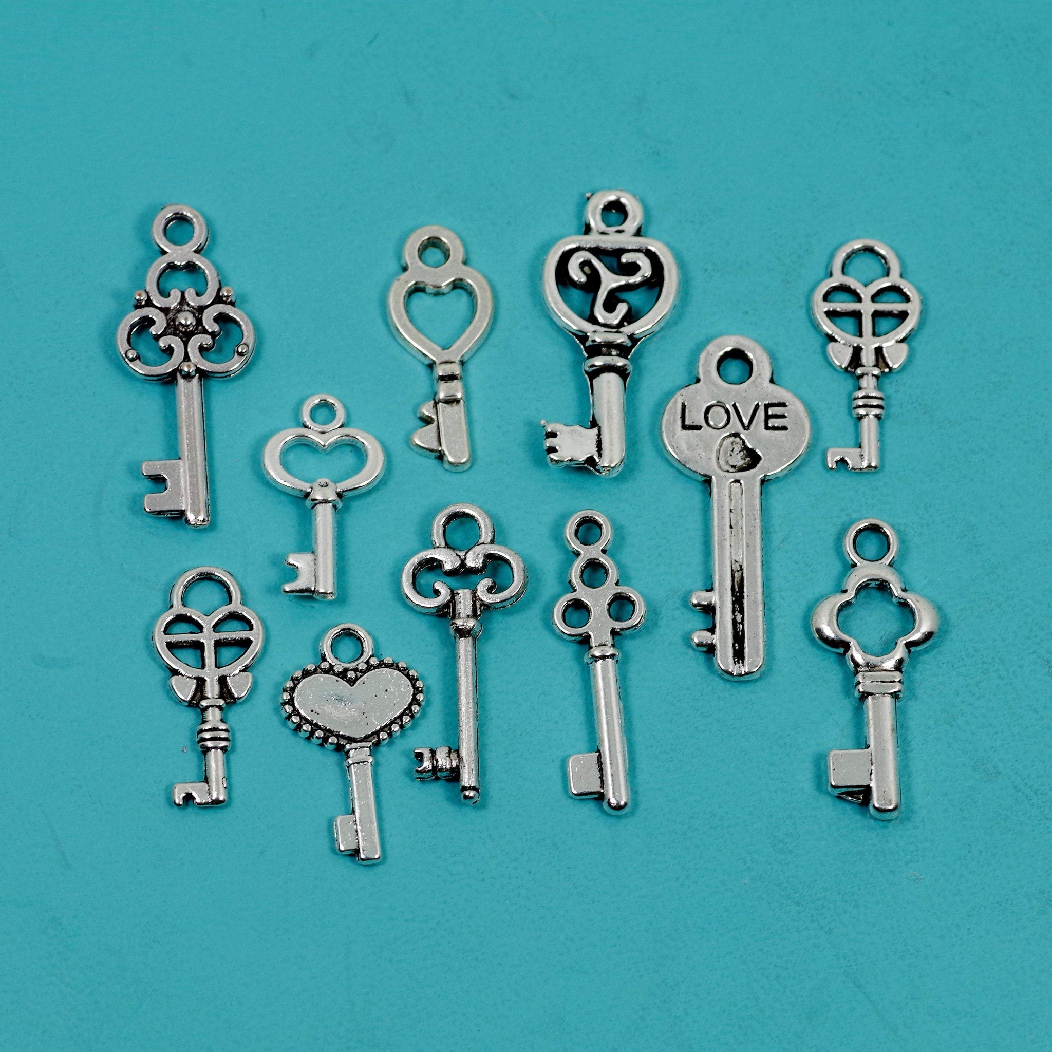 32 Pcs Bulk Wholesale Key Theme Charm Silver Tone