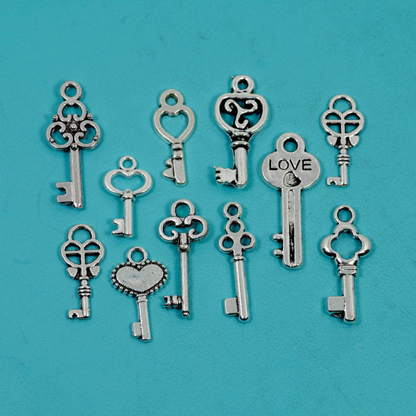 32 Pcs Bulk Wholesale Key Theme Charm Silver Tone