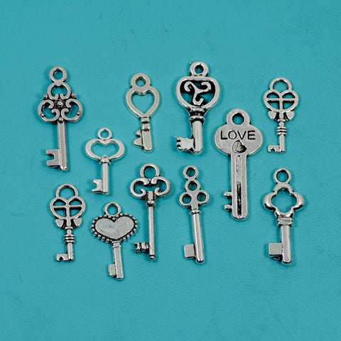 32 Pcs Bulk Wholesale Key Theme Charm Silver Tone