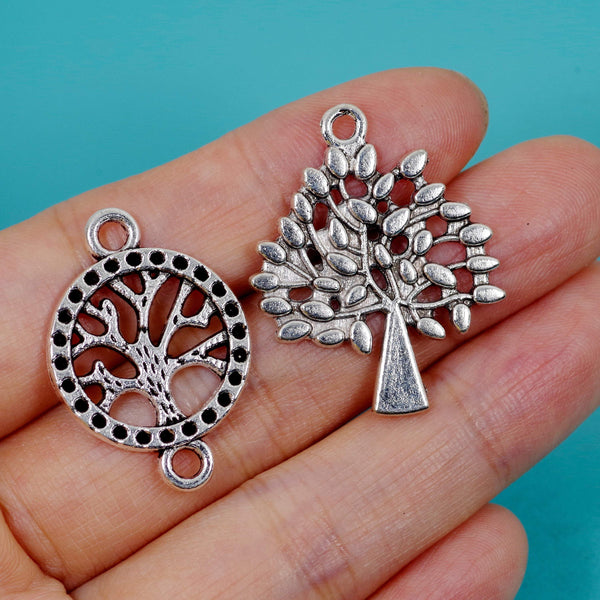 15 Bulk Wholesale Family Tree Charm Silver Tone