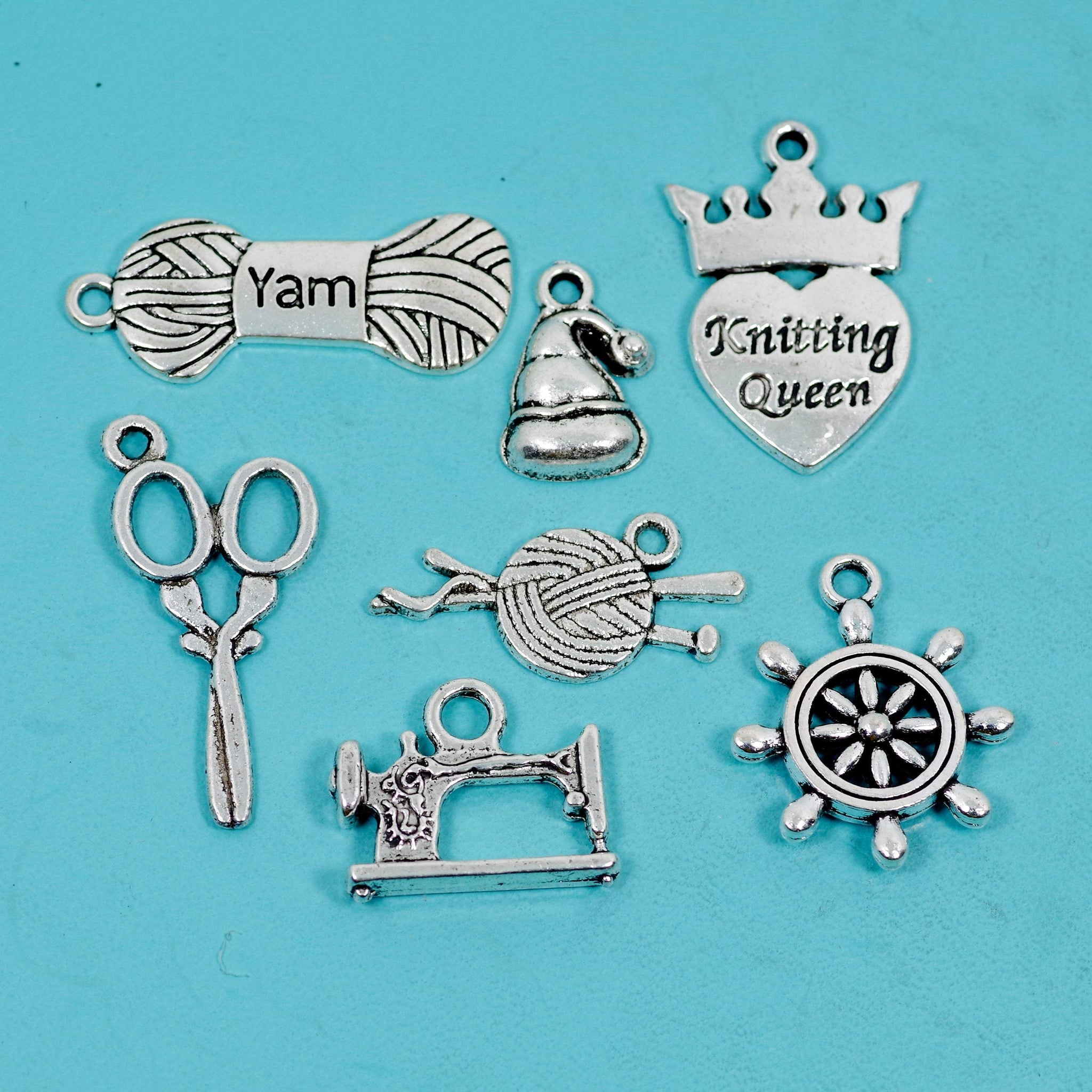 7 Pcs Bulk Wholesale Knit Charm Silver Tone