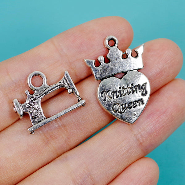 7 Pcs Bulk Wholesale Knit Charm Silver Tone