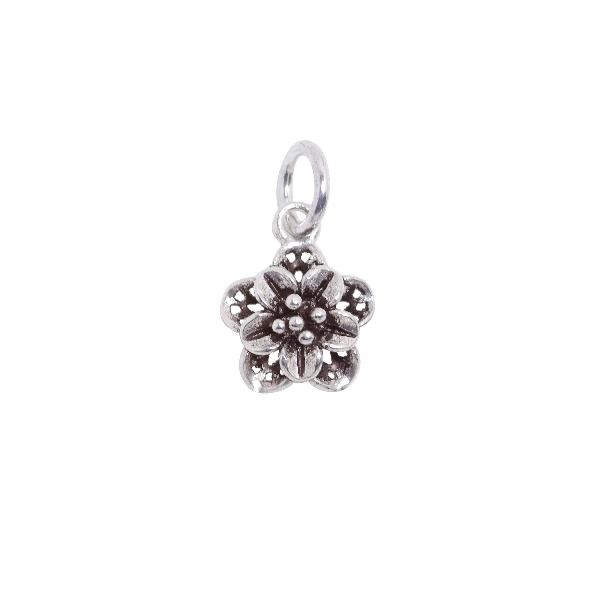 2 Pcs Vintage 925 Sterling Silver Flower Charm with Close Jump Ring