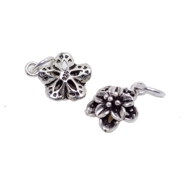 2 Pcs Vintage 925 Sterling Silver Flower Charm with Close Jump Ring