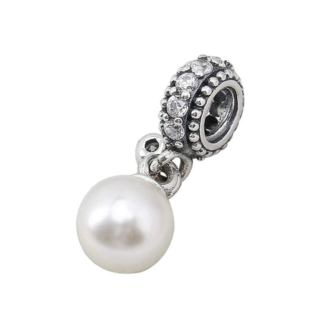 Pearl Dangle Pandora Charm 925 Sterling Sliver Spacer Bead Fits Pandora Bracelet