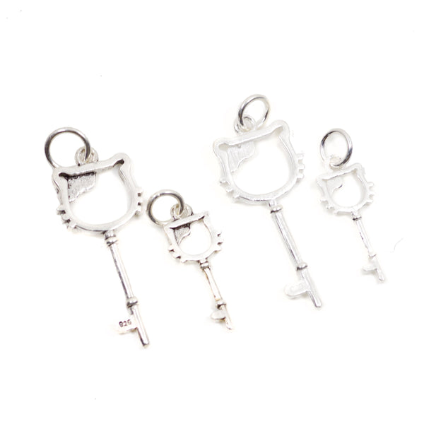 Vintage 925 Sterling Silver Hello Kitty Key Charm with Close Jump Ring