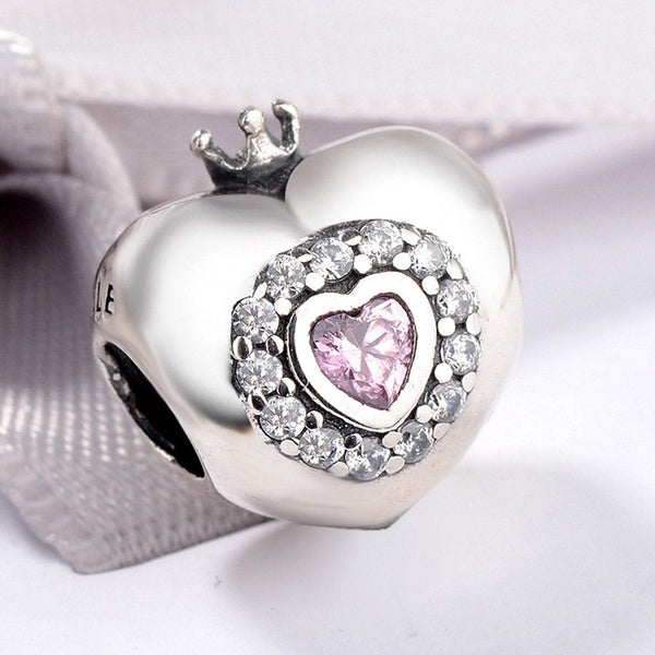 Heart Princess Crown Pandora Charm 925 Sterling Sliver Spacer Bead Fits Pandora Bracelet