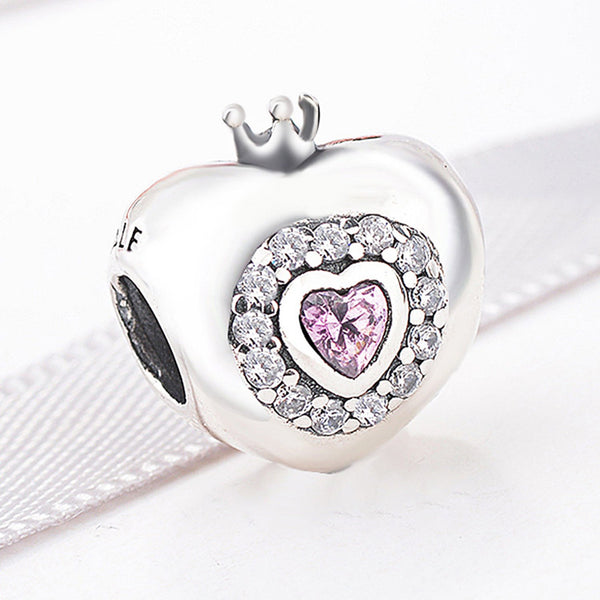 Heart Princess Crown Pandora Charm 925 Sterling Sliver Spacer Bead Fits Pandora Bracelet