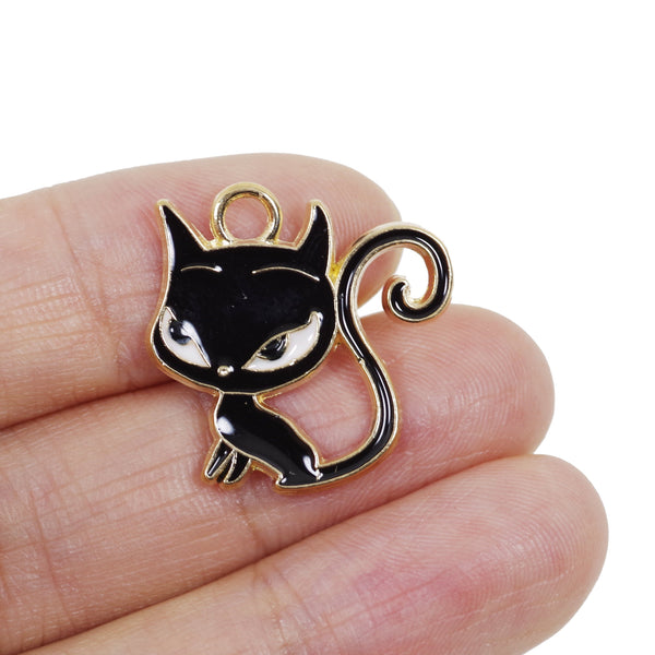 10 Pcs Black Cat Enamel Charm Craft Supplies