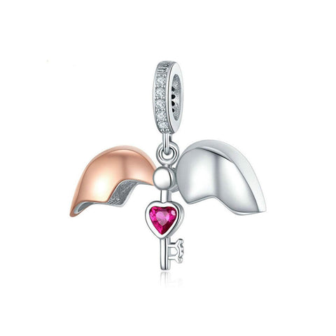 925 Sterling Silver Heart Key Charm Fits Pandora Bracelet