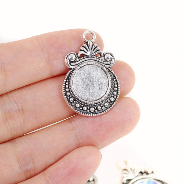 10 Pcs Moon Pendant Trays - Inner 12mm Round Cabochon Setting Wholesale