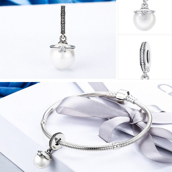 925 Sterling Silver Pearl Dangle Charm Bead for Bracelet Pendant